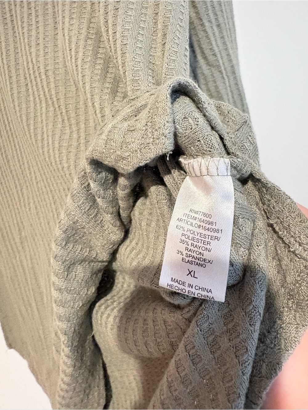 Chaser Womens Waffle Knit V-Neck Top Shirt Long Sleeve olive green XL - Picture 4 of 5